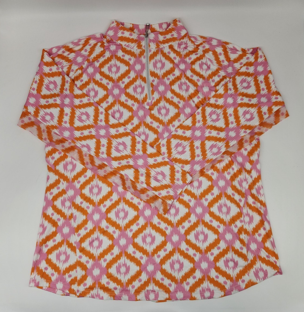 Sport Haley Tempo Pink White Orange Ikat Half Zip Mock Neck Athletic Pullover XL